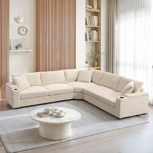 106" Convertible L Shaped Sectional Sofa,Corduroy Corner Couch with Armrest Storage,Cup Holders,USB Charger,Irregular Corner,Oversized Comfy Modular Sofa for Living Room,Apartment,2 Colors
