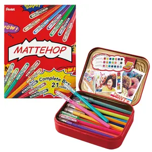 Pentel MATTEHOP Color Gel Pen Set, (1.0 mm), with Metal Box