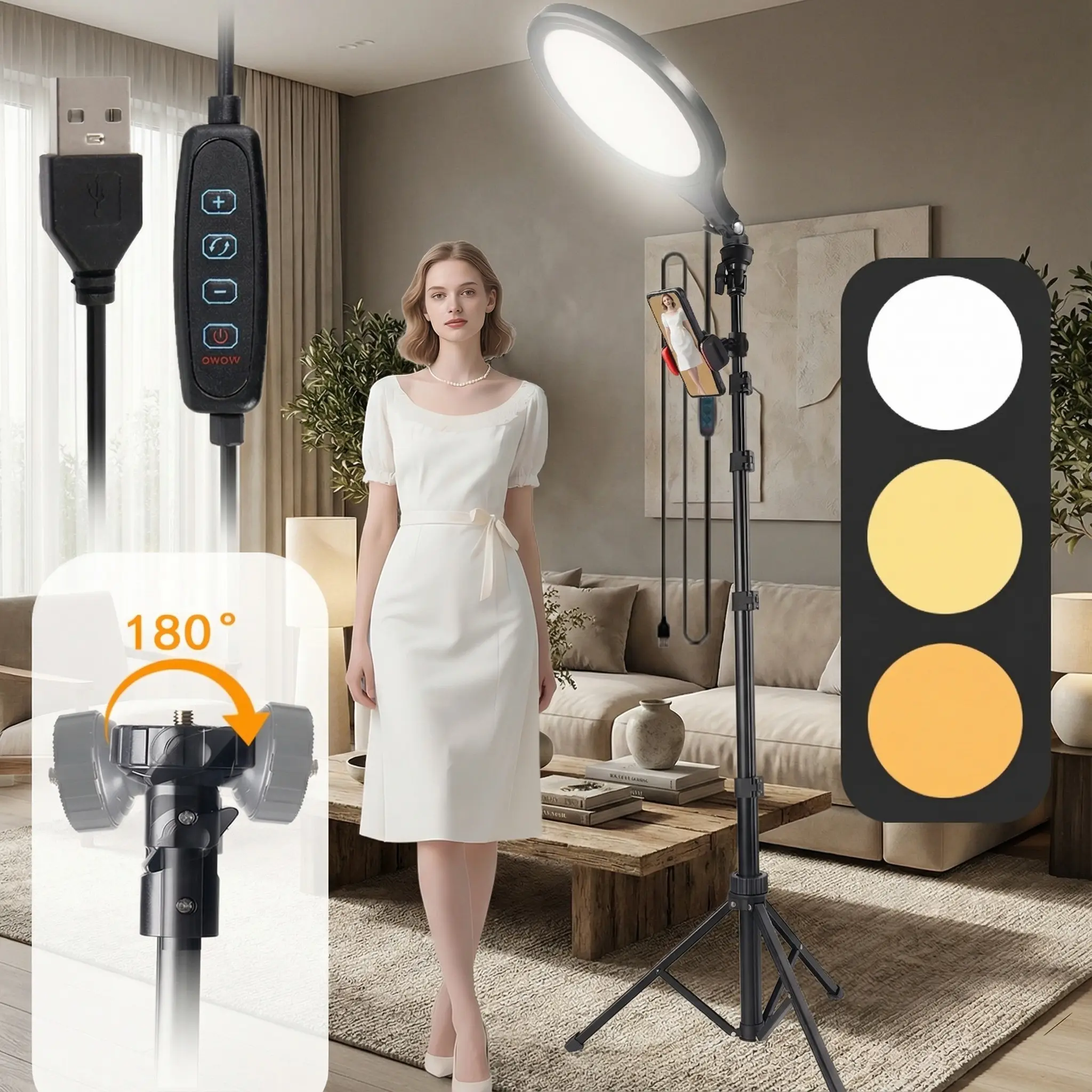 10" Ring Light with 63" Tripod Stand and Phone Holder Kit, Full-Screen Zoom Lighting for Video Recording, Makeup, Live Stream, Content Creation, Mlogging, TikTok, Dimmable LED Selfie Light Tripod for Makeup Lash Studio Streaming Lighting#SummerWins