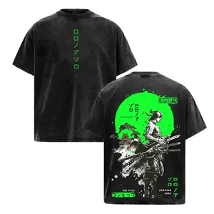 Vintage Roronoa Zoro Pirate Hunter One Piece Oversized Graphic Tee Heavyweight Acid Wash Cotton Double Printed T-Shirt Y2K Streetwear Santoryu Swordsman Gym Pump Cover Japanese Anime Manga Aesthetic Grunge Outfits Merch Fan Gift Top Unisex
