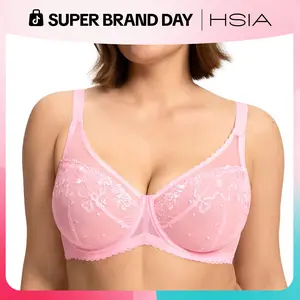 HSIA Ophelia Elegant Embroidered Unlined Breathable Sheer Mesh Lace Underwire Plus Size Full Coverage Bra Support Minimizer Anti Sagging Big Bust Polka Dot Sexy Lingerie Everyday Bra