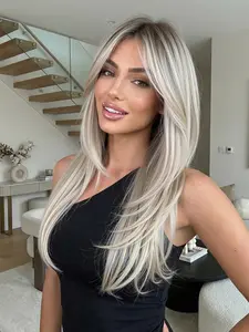 24 Inch Long Straight Wigs for Women, Summer 2024 Heat Resistant Wigs with Bangs, Easy To Wear Synthetic Full Machine Wigs for Party, Cosplay, Daily Use