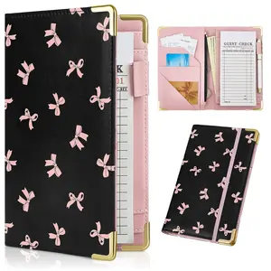Cute Leather Waitress Book with Money Pocket Zipper Serving Book Organizer Fit Server Apron 5 x 8 inch