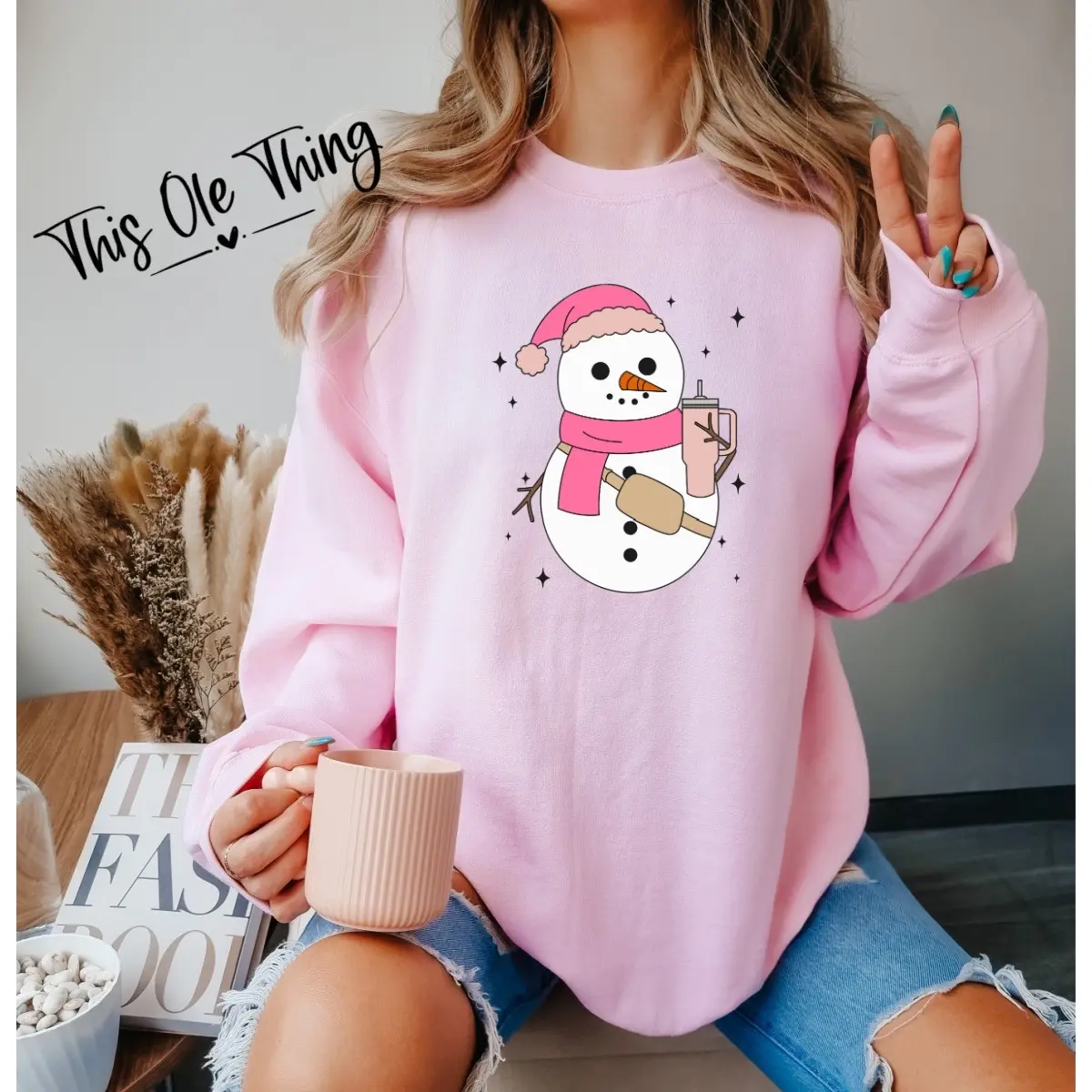 Cute Snowman Crewneck Sweater for Women's Winter Wardrobe christmas soft material heavyweight cotton funny sweatshirt long sleeve