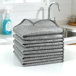 Multipurpose Non-Scratch Wire Dishcloths 10 Pack, Double-Layer Reusable Dishwashing Rags, Washable Durable Kitchen Cloth for Sink Pan Dish Cleaning