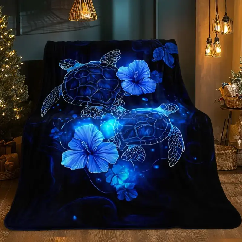Turtle Print Soft Flannel Blanket - Cooling Soft Blanket for Sofa, Bed, Valentine & Father’s Day Gift for Adults, Multiple Sizes Available