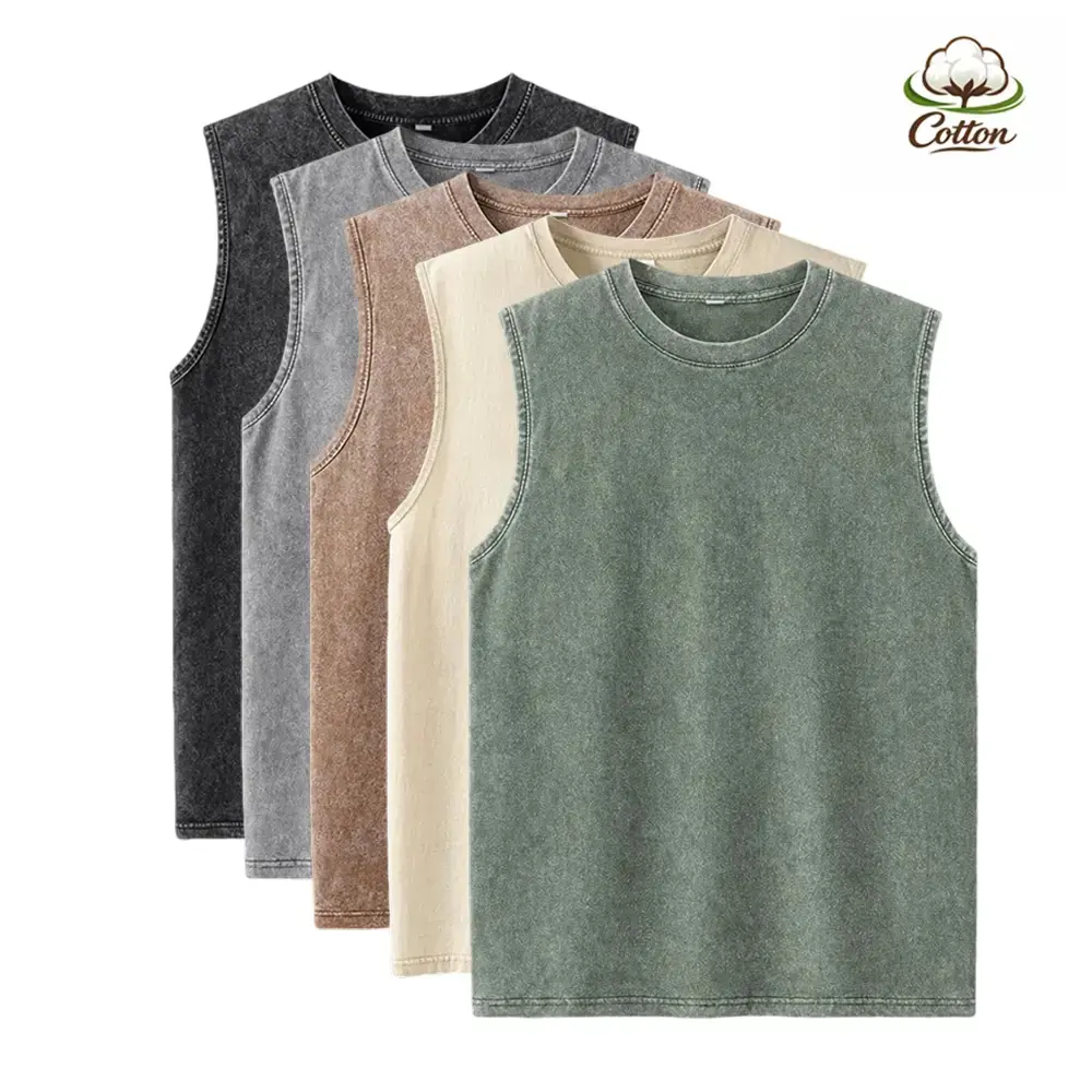 Men's 5-Pack Faded Wash Cotton Muscle Tank Tops - Plain, Soft Menswear Clothes, Breathable Sleeveless Crew Neck Loose Vests, Casual Stylish Wardrobe Staples for Gym, Layering, Everyday Summer Looks, Casual Retro