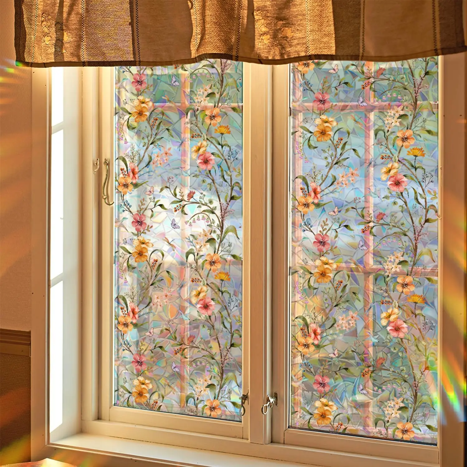 Floral Pattern Window Sticker, Decorative Sticker, 1 Count Self Adhesive Window Privacy Films, Removable Window Decal, Window Glass Decoration For Living Room & Bedroom