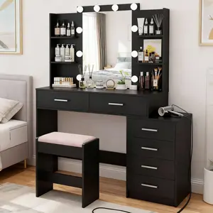 Modern White Makeup Vanity Table with led light & Mirror Elegant Design and Spacious Storage for Easy Organization for Bedroom