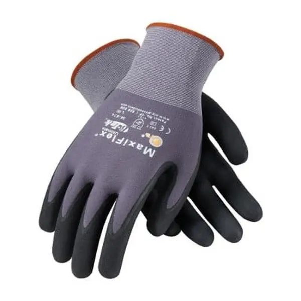 XXL Maxiflex Ultimate 15G Safety Work Glove, 112-34-874-XXL Model, Gray Nylon Shell, Black MicroFoam Coating for Work Use