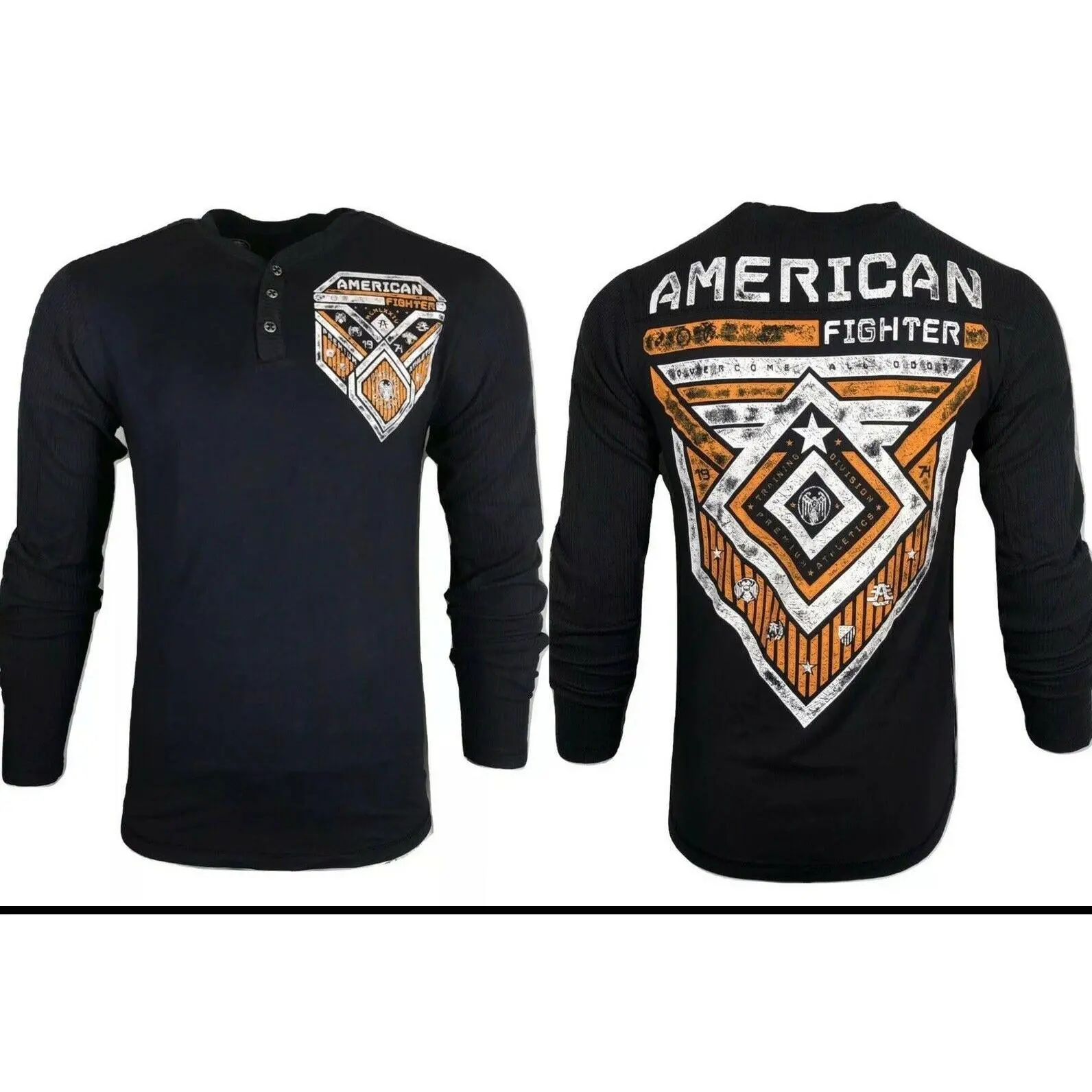 American Fighter Men's Donelly Round Neck Long-Sleeve 100% Cotton Thermal Henley Shirt - Casual Biker Style Graphic Top