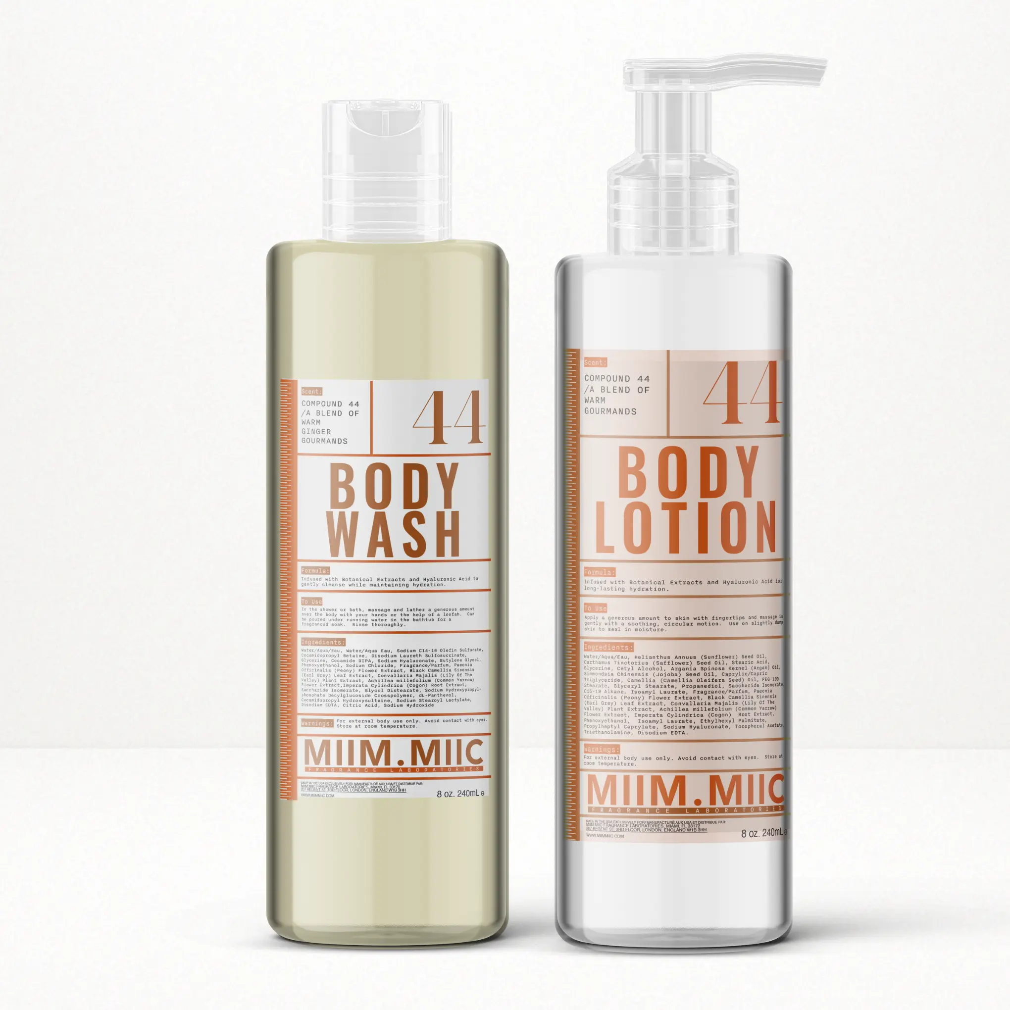 No. 44 Warm Ginger Gourmand Body Care Set - Silky Cleanser Body Wash & Lightweight Hyaluronic Acid Moisturizer Lotion Duo