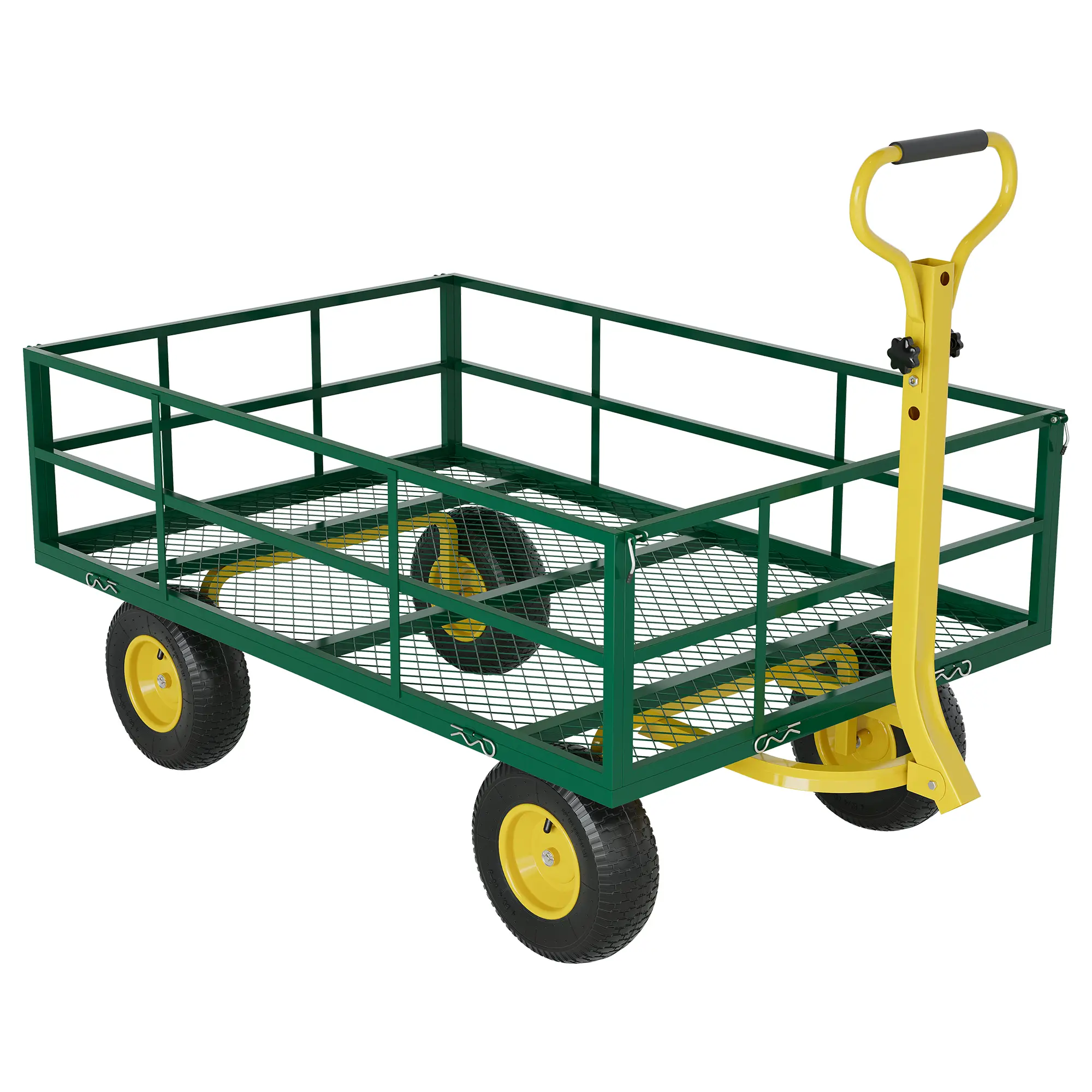 Heavy Duty Steel Frame Garden Cart Wagon - 3-in-1 Utility Wagon with Rotating Handle, Removable Mesh Sides, 900-1200 lbs Capacity, 10-13in All-Terrain Wheels, for Yard Work Equipment, Home Improvement, Farm Chores