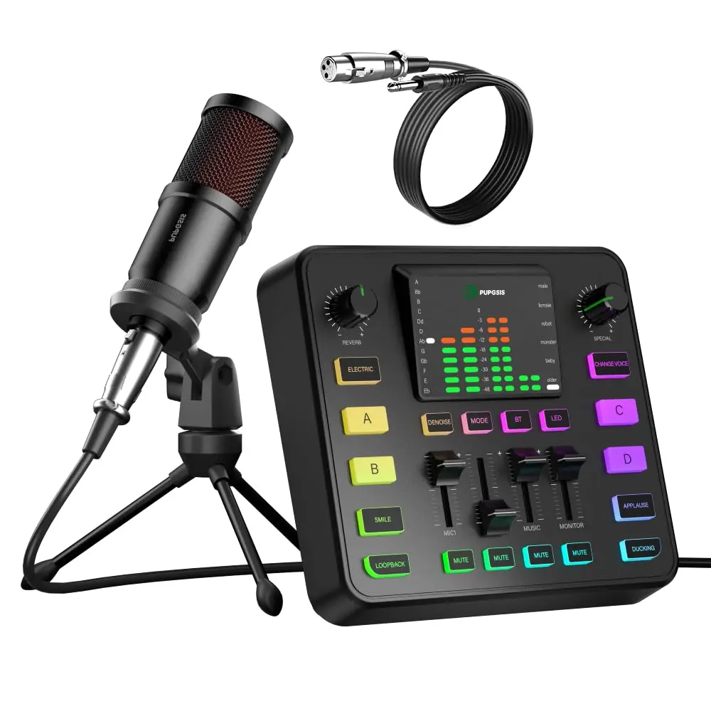 Podcast Equipment Bundle – Audio Mixer & Dynamic Mic Set for PC, Gaming, Recording, Live Streaming