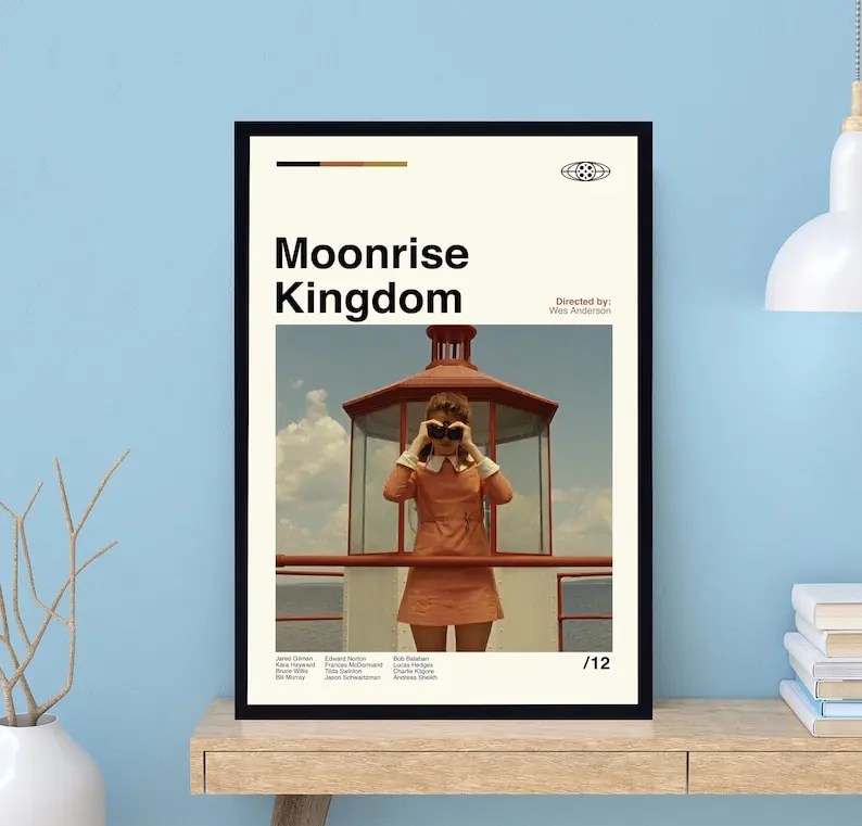 Moonrise Kingdom Poster, Wes Anderson, Retro Poster, Minimalist Art, Vintage Poster, Midcentury Art, Movie Poster, Wall Art, Dad Gifts