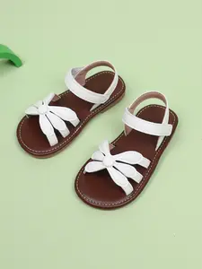 Girls' Floral Open Toe Sandals, Double Strap Sandals, Cute Ethnic Style PU Leather Shoes, Adjustable Velcro Back, Anti-Slip Rubber Sole, Summer Footwear, Floral Design Sandals