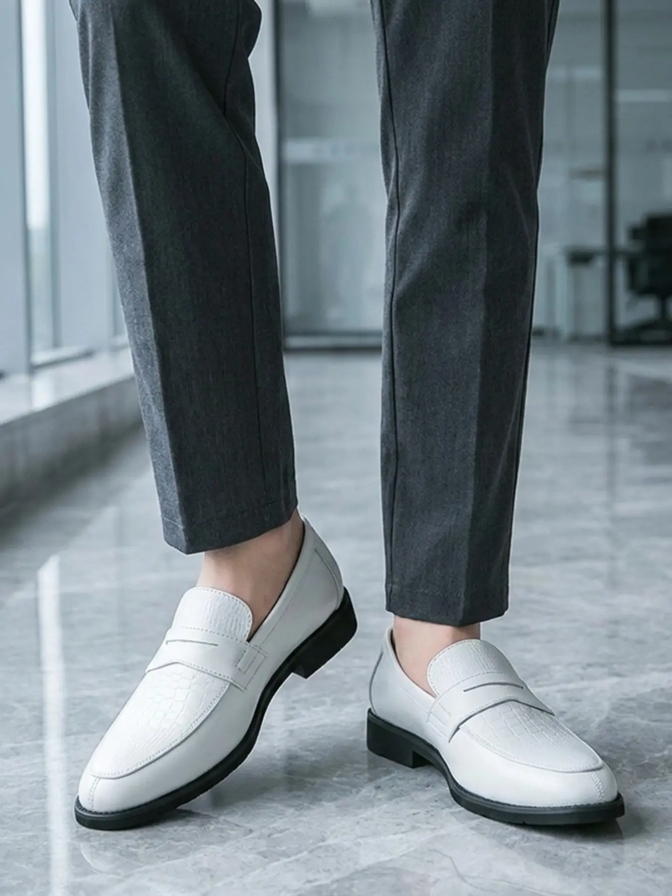 Men's Summer New Colorblock Business Flat Easy Breezy Loafers, Crocodile Texture Embossed, Breathable Comfort, Trendy Lazy Shoes, Perfect for Casual Wear