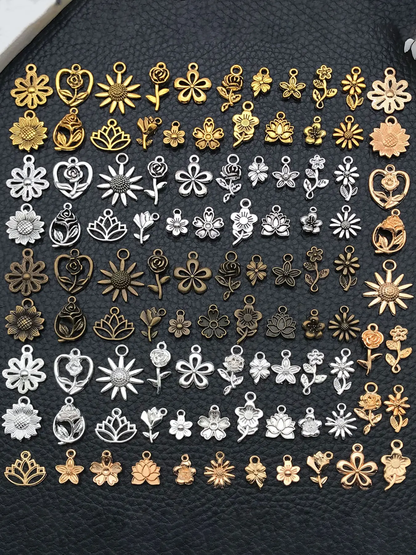 100pcs Bulk Antique Alloy Flower Charms, Assorted Pendants for Jewelry Making, DIY Bracelets Earrings Keychains, Craft Supplies, Diy With Charms