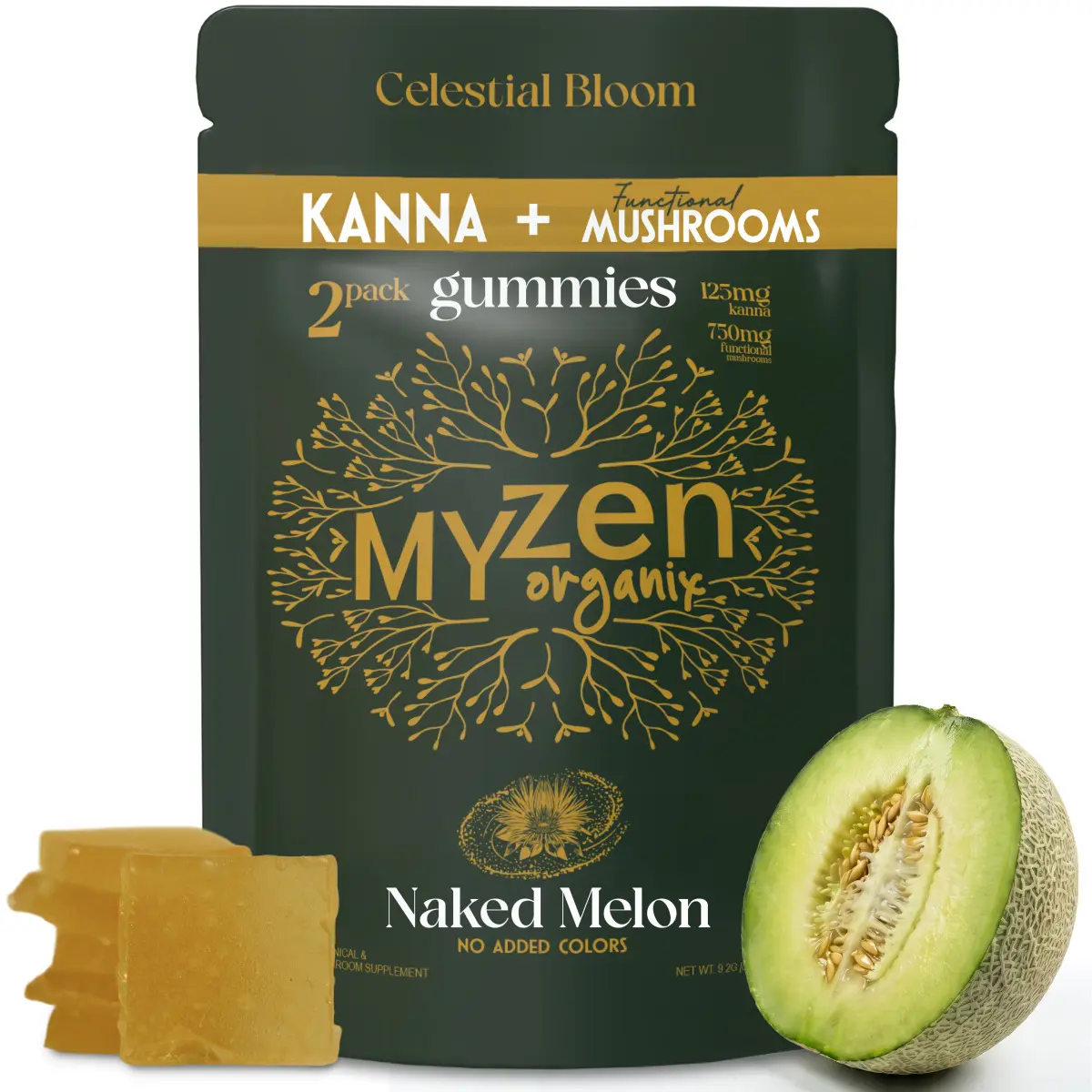 MyZen Kanna and Functional Mushroom Gummies for Mood Support and Focus | Emotional Balance, Mental Clarity | Vegan