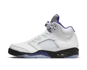 Solid White Smooth Leather High Top Skate Sneakers, Purple Lining Grid Breathable Trim Transparent Blue Anti-Slip Outsole Lightweight Comfort Walking Shoes For Students