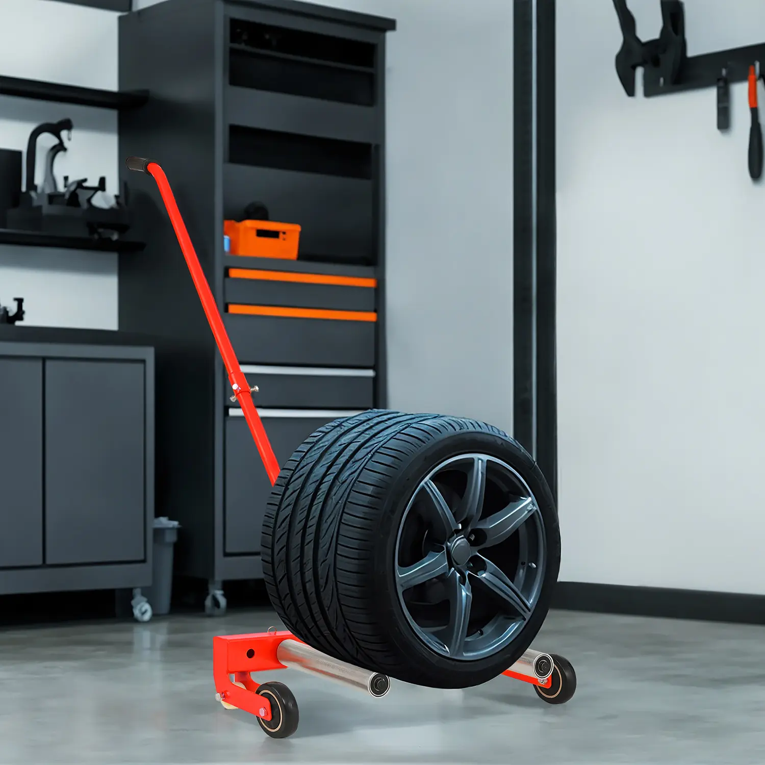 Robust Metal Wheel Cart - Car Repair Tool for Tire Replacement & Shifting, Adjustable Rollers (6.5-31.5 in Tire Fit), Ergonomic Balanced Handle, Wide Adjustment Range, Simple Setup, Auto Repair Workshops Use