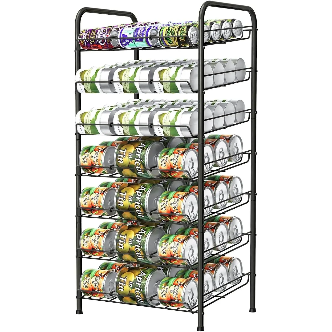 7-Tier Adjustable Cylindrical Metal Frame Tin Compartment Organizer Rack & Display Riser, 84-Can Capacity with Rubber Details, Cupboard Countertop Food Beverage Storage for Kitchen Pantry (Automatic Dispenser Compatible)