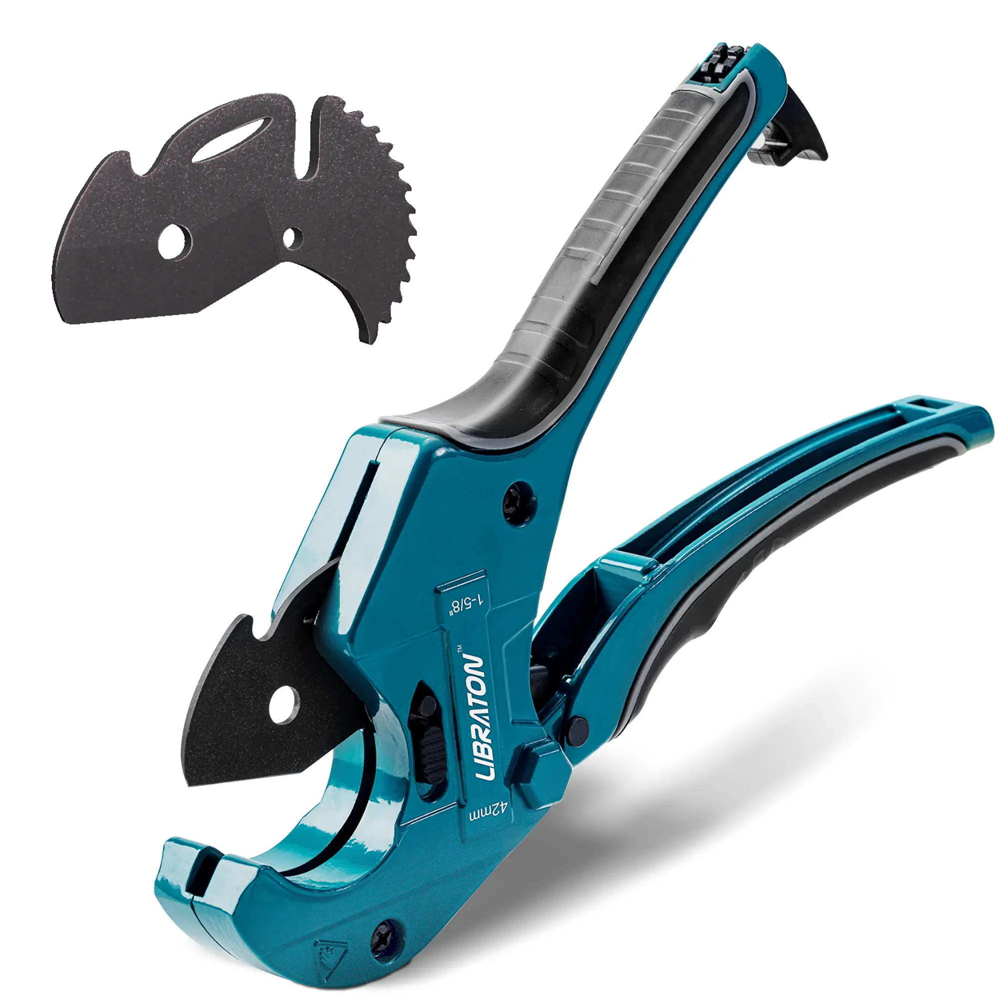 Libraton PVC Cutter 1-5/8", PVC Pipe Cutter, Ratcheting PVC Cutter with Replacement Blade, Plastic Pipe Cutter, ABS Cutter for PVC, PEX PPR Plastic Pipes, Hoses and Plumbing Pipes