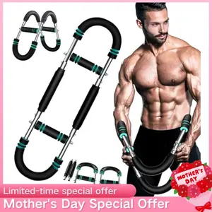 Twister Arm Exerciser Adjustable Spring Workout Bar for Forearm Triceps Chest Strengthener Portable Home Fitness Equipment U60-100lbs Kit Weight Lifting Straps