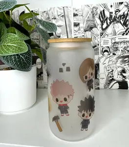 Anime Glass Cup With Straw