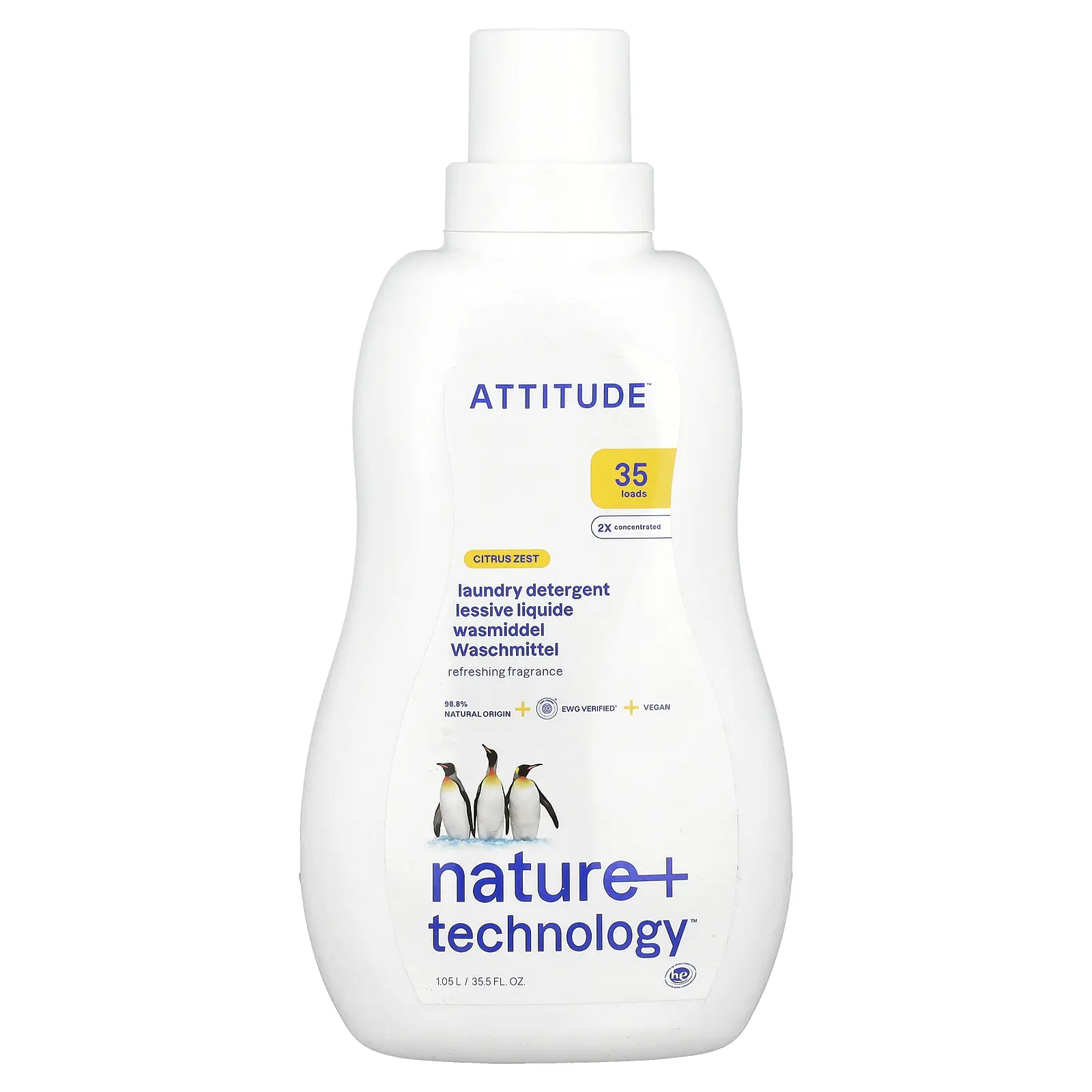 ATTITUDE Laundry Detergent, Citrus Zest, 35.5 fl oz (1.05 l)