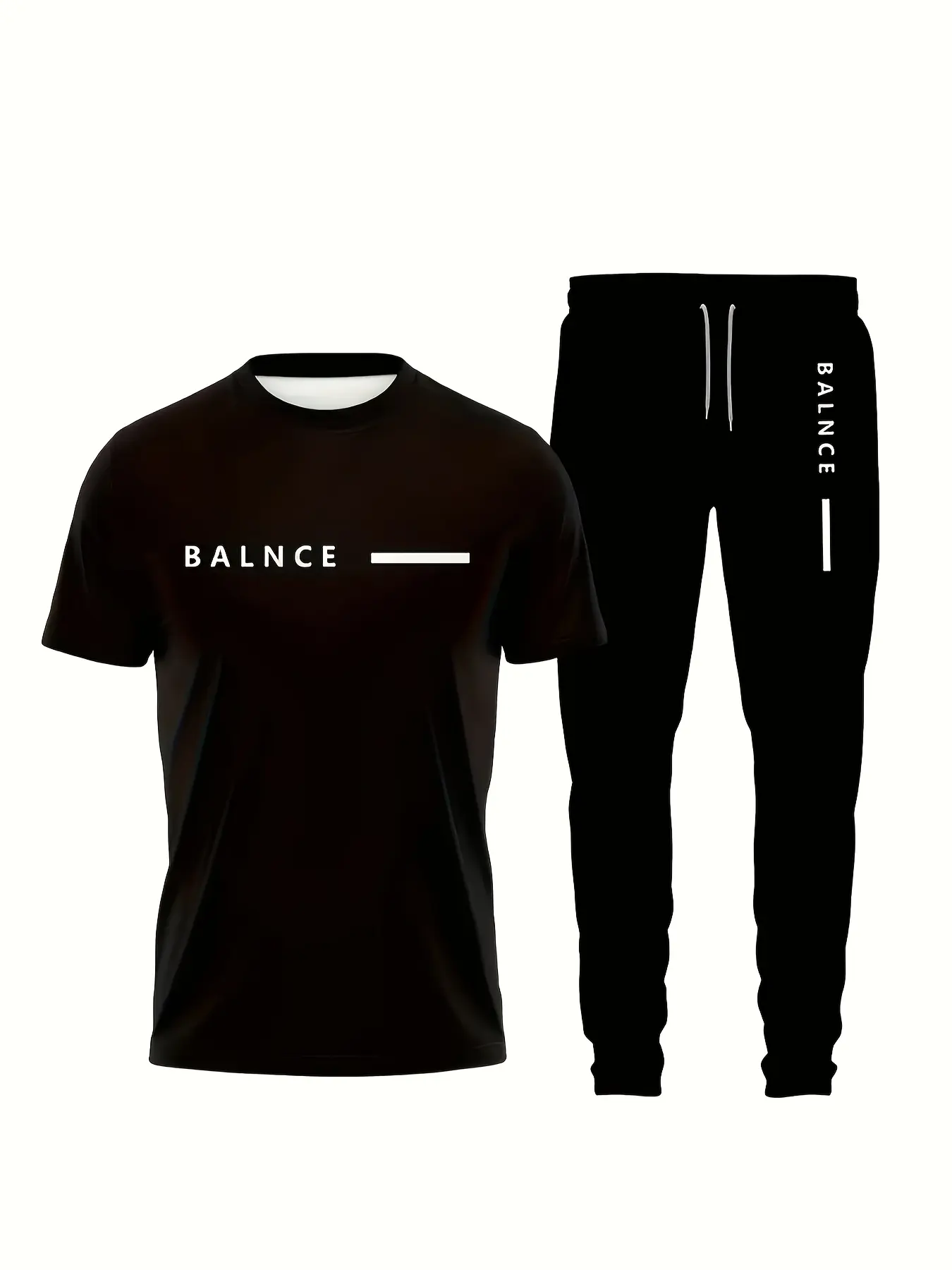 Men’s Shortsleeve Clothing Set, Menswear Ensemble with 3D-Printed Black and White Gradient Design