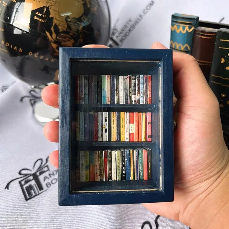 Unique Cozy Pocket Bookshelf - Mini Stress Relief Books for Mindfulness, Relaxation, Ideal DIY Woodwork Toy Gift for Teens, Adults