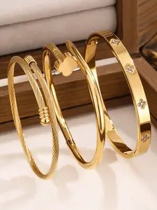 3-piece elegant and stylish classic bracelet set, Multilayered Bangles, made of 304 stainless steel, suitable for daily wear and parties, Valentine's Day gifts, all-season accessories