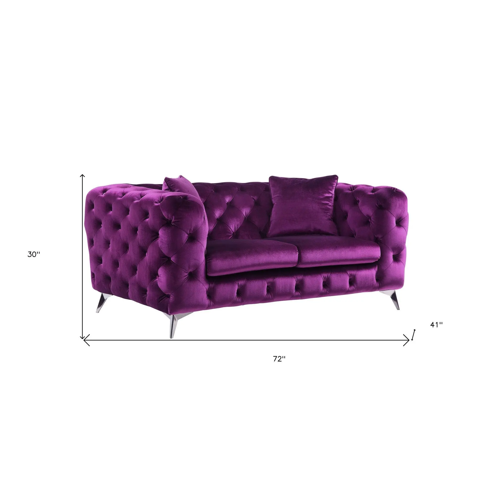 72" Purple And Silver Velvet Loveseat