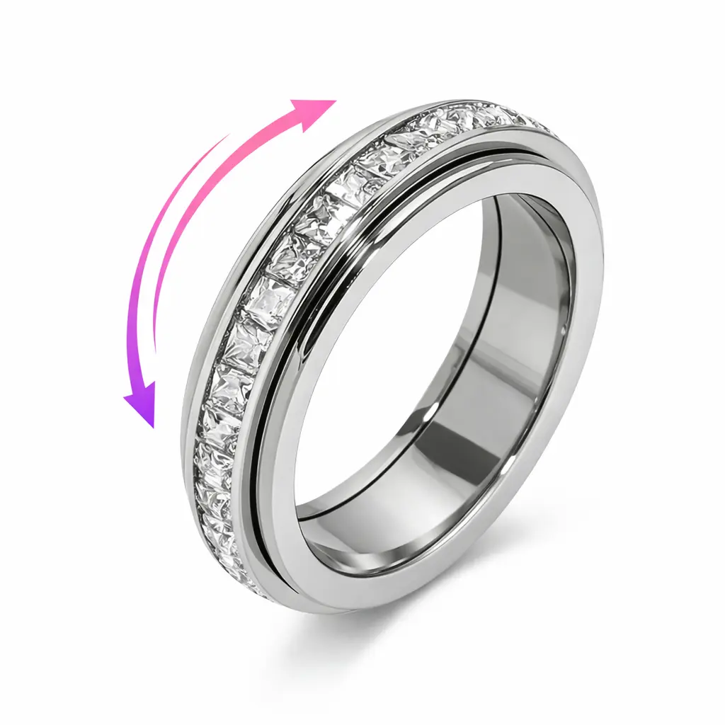 Spinner Anxiety Ring for Women Men, Stainless Steel Fidget Ring with Cubic Zirconia, Stress Relief Band, Comfort Fit Promise Ring Size 5-12, DealsForYouDays