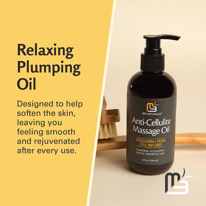 M3 Naturals Cellulite Massage Oil 8oz - Smooth the Appearance of Cellulite - Body Care & Skin Care Massage Oil - Topical Collagen and Plant Stem Cell Body Oil to Restore Texture and Elasticity - Soothing Body Oil