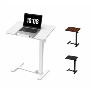 22 Inch Adjustable Bedside Table Mobile Side Cart with Hidden Wheels Pneumatic Lift Standing Desk Portable Laptop Table for Sofa Bed