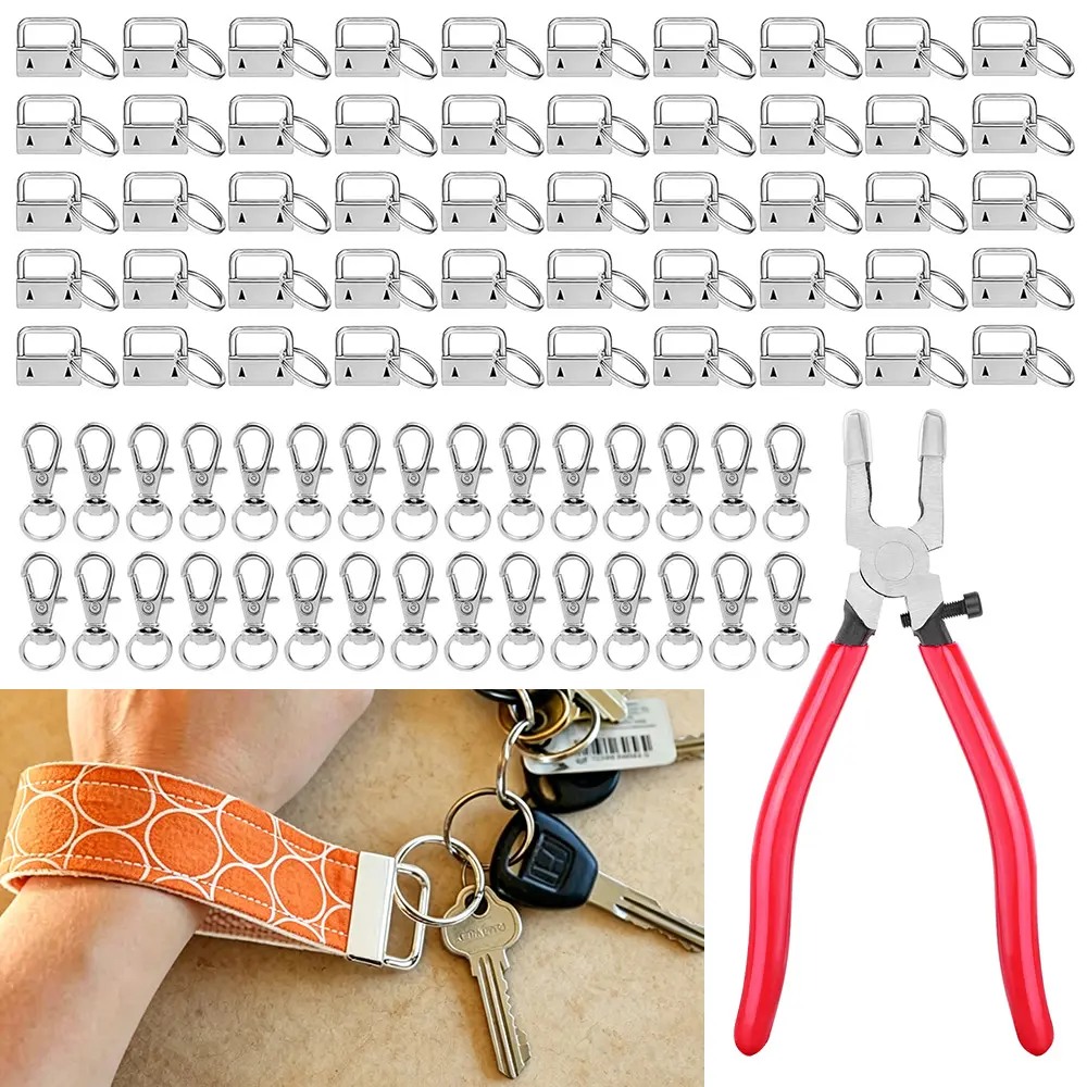 100Pcs Metal Key Fob Hardware Kit & Clasps Bulk Pack - 1in Lanyard Snap Hook Set with Pliers for Wristlet, Keychain Making Supplies - Home Improvement Building Supplies, Key Attachments