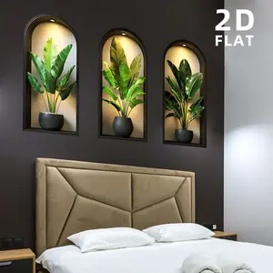 A set of 3 (30cm*60cm*3pcs) simple potted plant Wall Art Stickers, Wall Decal for bedroom, living room, bathroom background wall. Wall sticker for beautification, decoration and Home Decor Decorative Wall Sticker ATW18006 Sticker Decorations