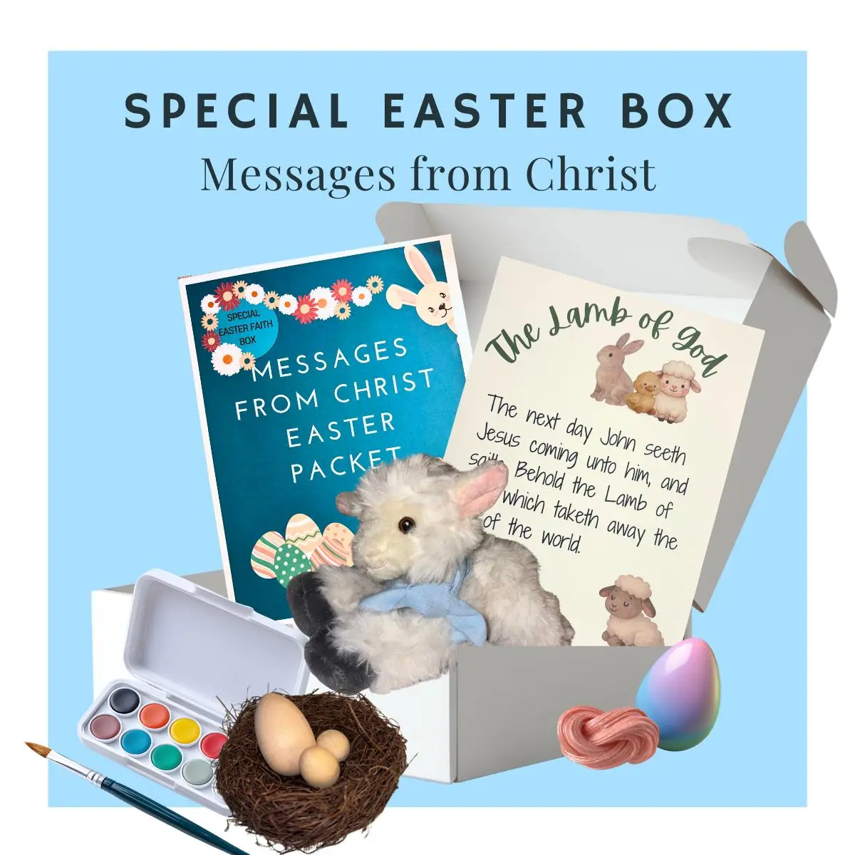 Messages from Christ Easter Gift Box - Faith-Focused Kids' Box with Lamb Theme, Sibling-Friendly Design, Safe Materials, Tree