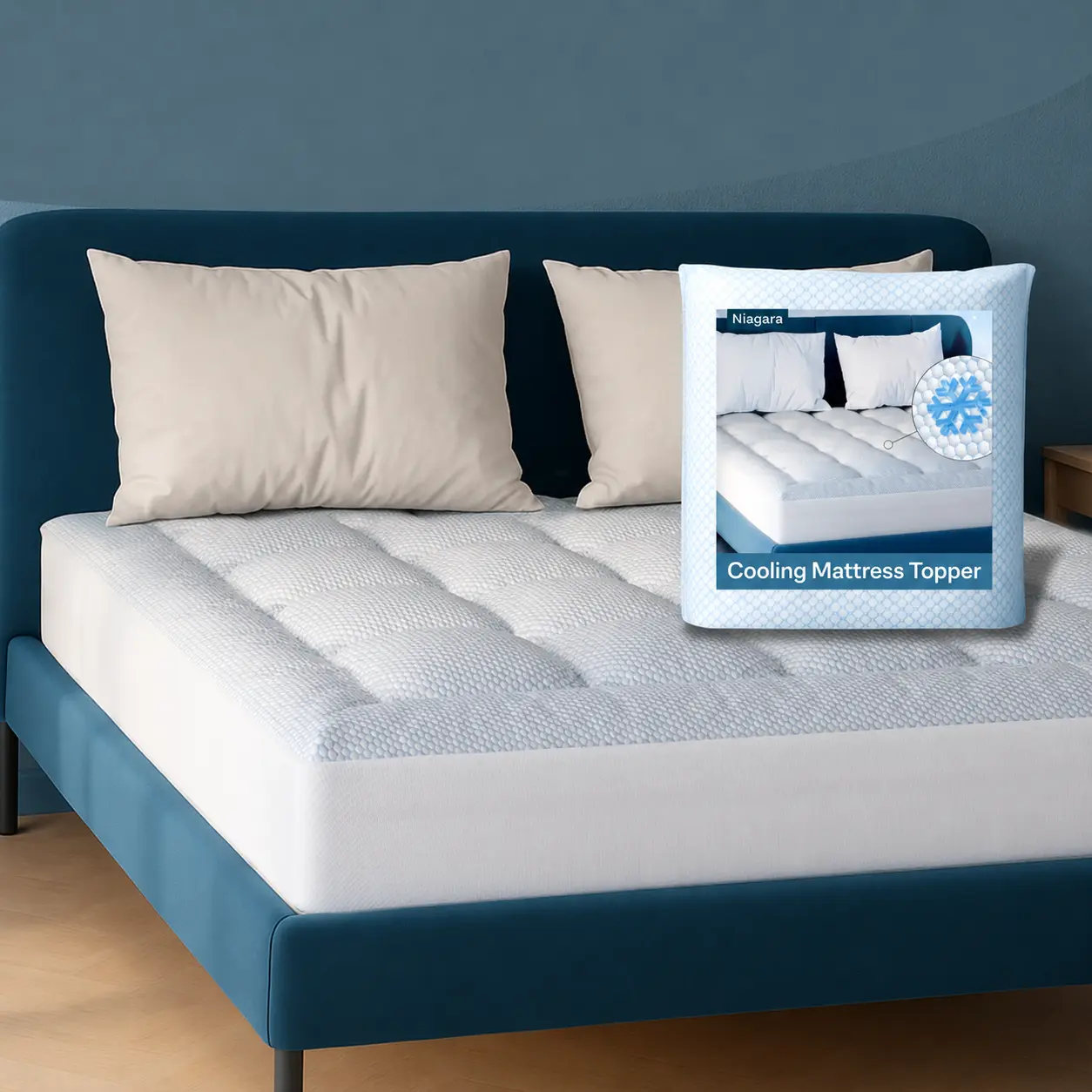 Niagara Cooling Bed Topper - Quilted Nylon Pillow Top, Breathable, Soft, Skin-Friendly, Deep Pocket, Machine Washable, Deep Pocket Mattress Pad for Twin, Full, Queen Sizes Hot Sleepers