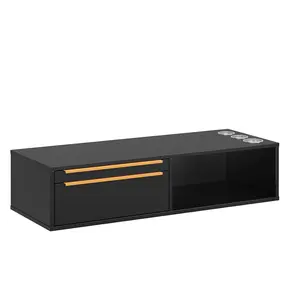 OmySalon Wall Mount Salon Station, Hair Stylist Cabinet with 3 Dryer Holders, 2 Drawers & Open Shelf for Barbershop, Beauty SPA, Bathroom