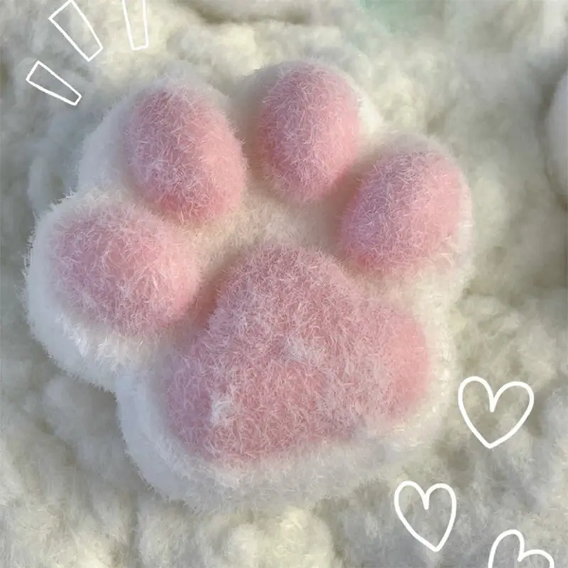 Unisex Kawaii Handmade Flocking Cat's Paw Plush & Silicone Stress Relief Squishy - Mochi Slow Rebound Fidget Item for Collectibles, All Ages Birthday Party, Sensory Activities, Squeeze Slime & Squishy Toys