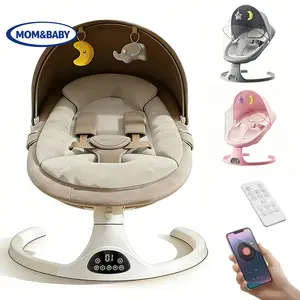 0-6 Month Infant Electric Baby Swing - Hands-Free Smart Rocker with Bluetooth, 5-Gear Motion, Music, Portable Remote Control, Adjustable Backrest, Contoured Lounger, Removable Point Harness, Aluminum Frame, Plain Design (Indoor Use)