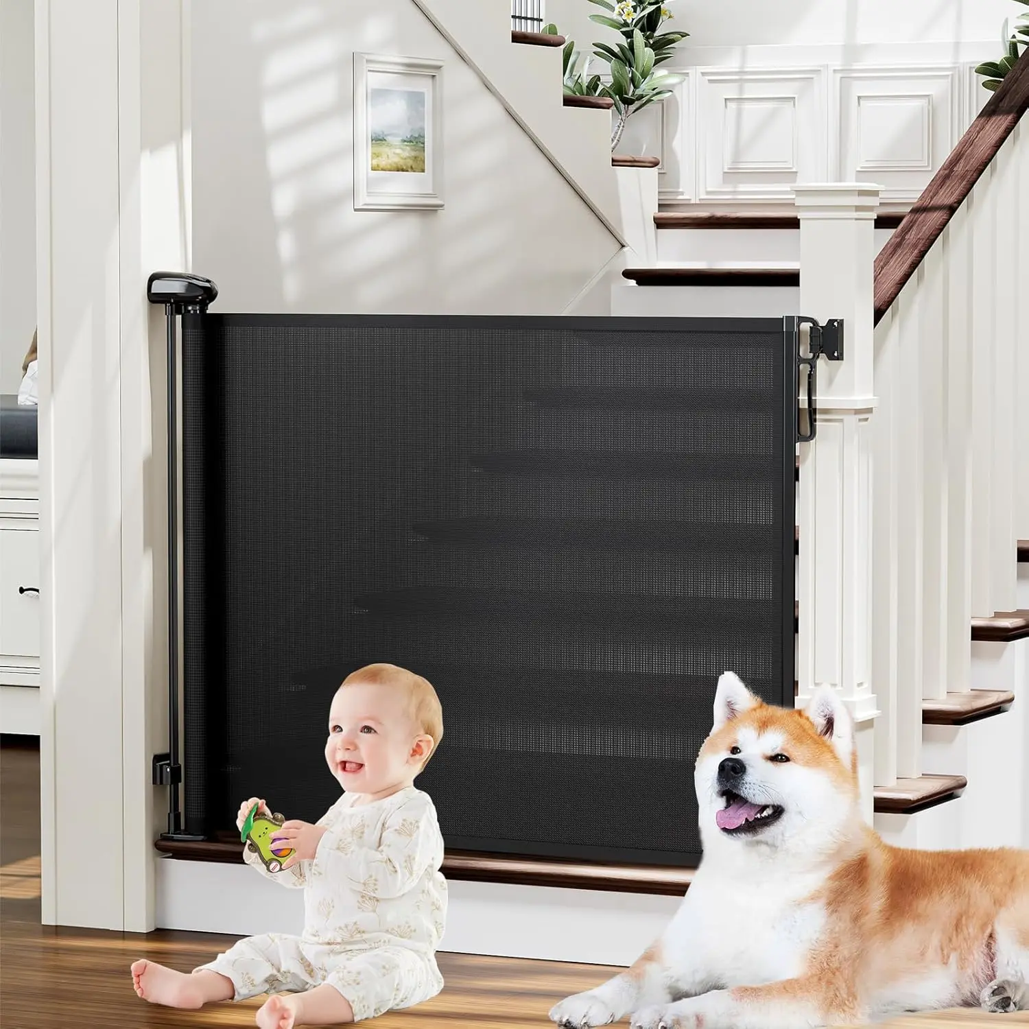 Retractable  Gates for Stairs, Dog Gate Indoor Extends to 54" Wide 34" Tall,  Gates for Doorways, Stair Gate Use for Outdoor, Indoor, Hallways, Doorways, Deck, Porch