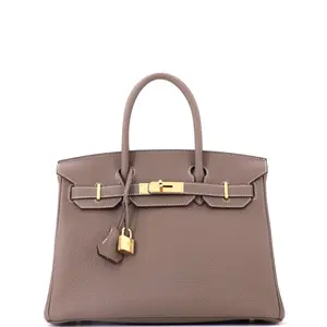 Pre-owned HERMÈS Leather Tote Bags REBAG Hermes Birkin Handbag Grey Togo with Gold Hardware 30 by Rebag