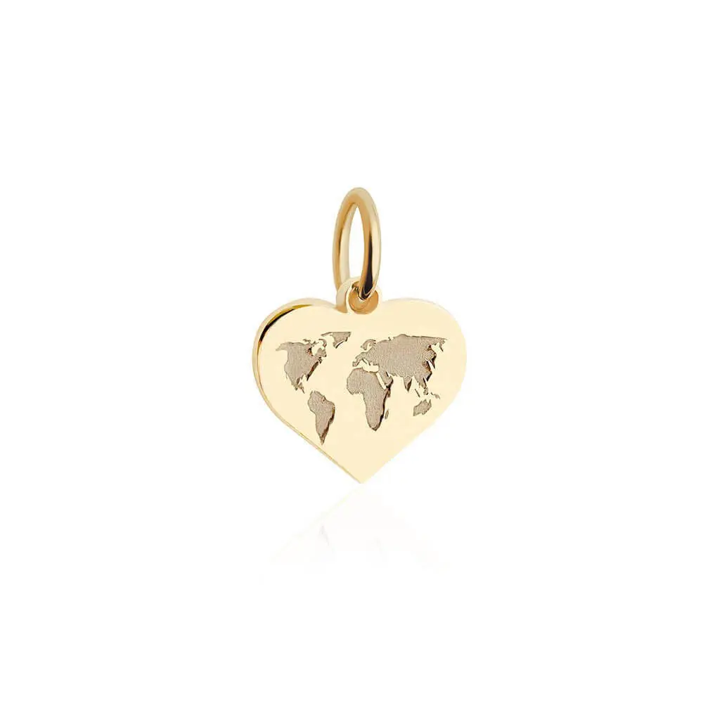 World Heart Map Charm, Solid Gold Mini