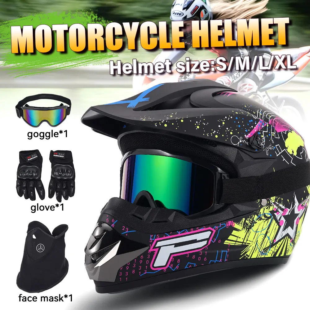 Adult Motorcycle Helmet, Gloves & Goggles Full Protection Kit - For Off-Road Motorcycle, Mountain Bike, Dirt Bike Riding Gear Set