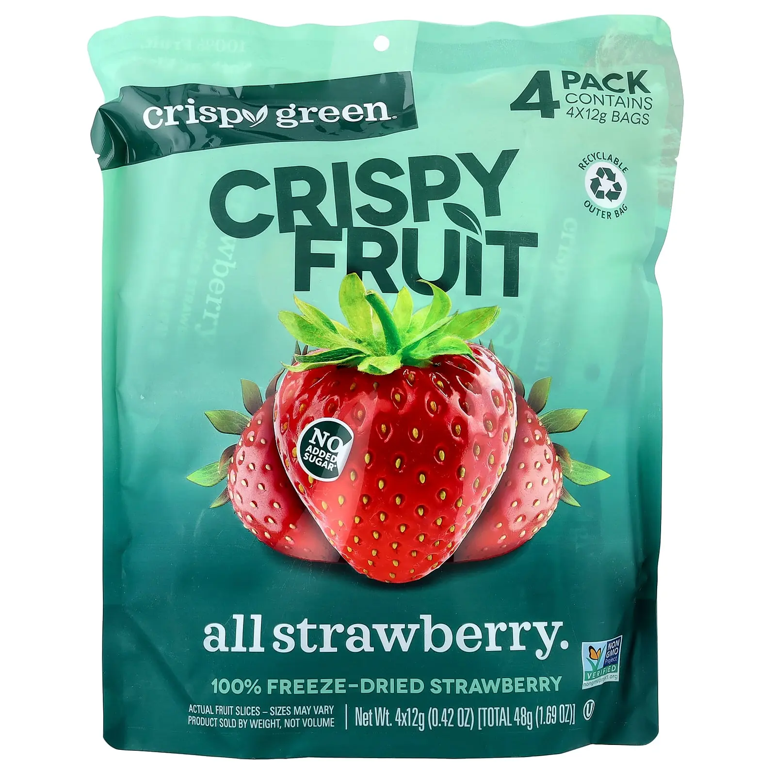 Crispy Green Crispy Fruit, All Strawberry, 4 Pack, 0.42 oz (12 g) Each