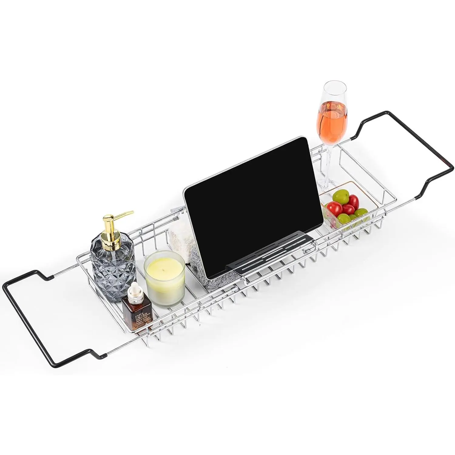 Expandable Extra Wide Bathtub Caddy with Reading Holder, 304 Stainless Steel Over The Tub Bath Tray, Luxury Bathtub Table for Bathroom Accessories